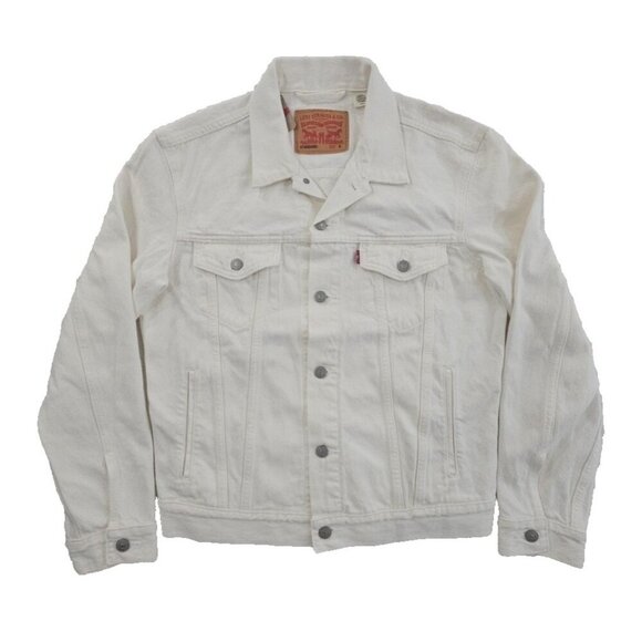 NEW Levi's Jacket Men's Size S White Denim Trucker Biker Jacket 723340292 NWT - Picture 1 of 15